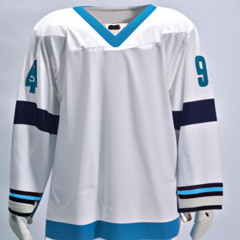 全印最新冰球制服 42 纽扣棒球球衣蓝色男士棒球球衣热升华便宜价格高品质