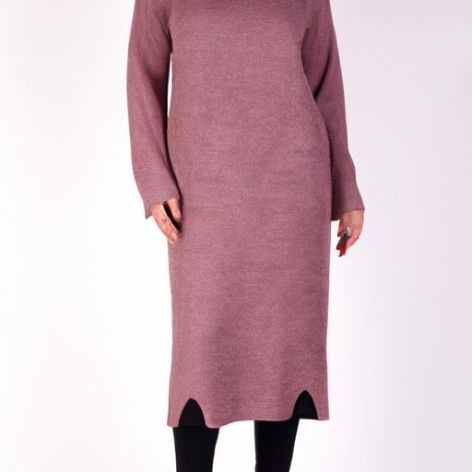 Gaun Musim Dingin Panjang Maxi Pakaian Warna Polos Gaun Panjang Untuk Wanita Sweater Wanita Muslim