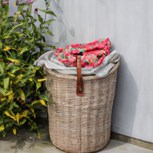 Cesta com alça para armazenamento de roupas sujas, cesta de roupas, cesta de roupas B e B, vasos de flores idílicos decorativos, armazenamento de palha feita à mão