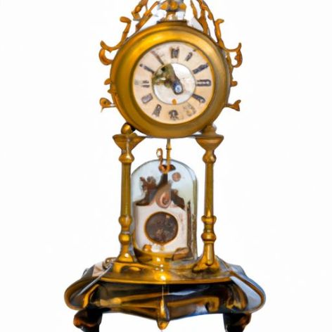 金メッキ真鍮製メカニカルスケルトンファンシー置時計 ガラスカバー付き置き時計 19年フランスアンティーク模造