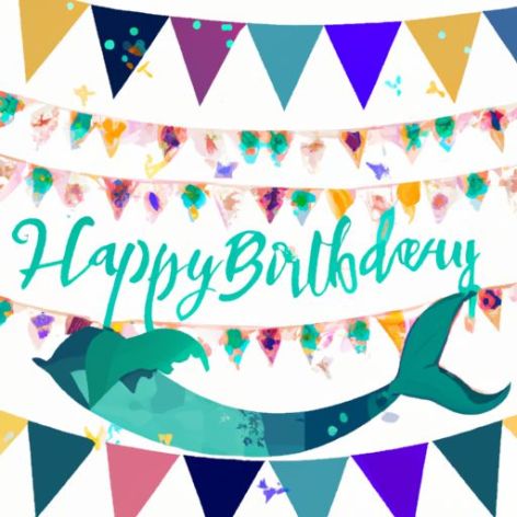 Chúc mừng sinh nhật cờ tiệc sinh nhật banner kỷ niệm ngày cưới 2023 trang trí tiệc chủ đề Nàng tiên cá
